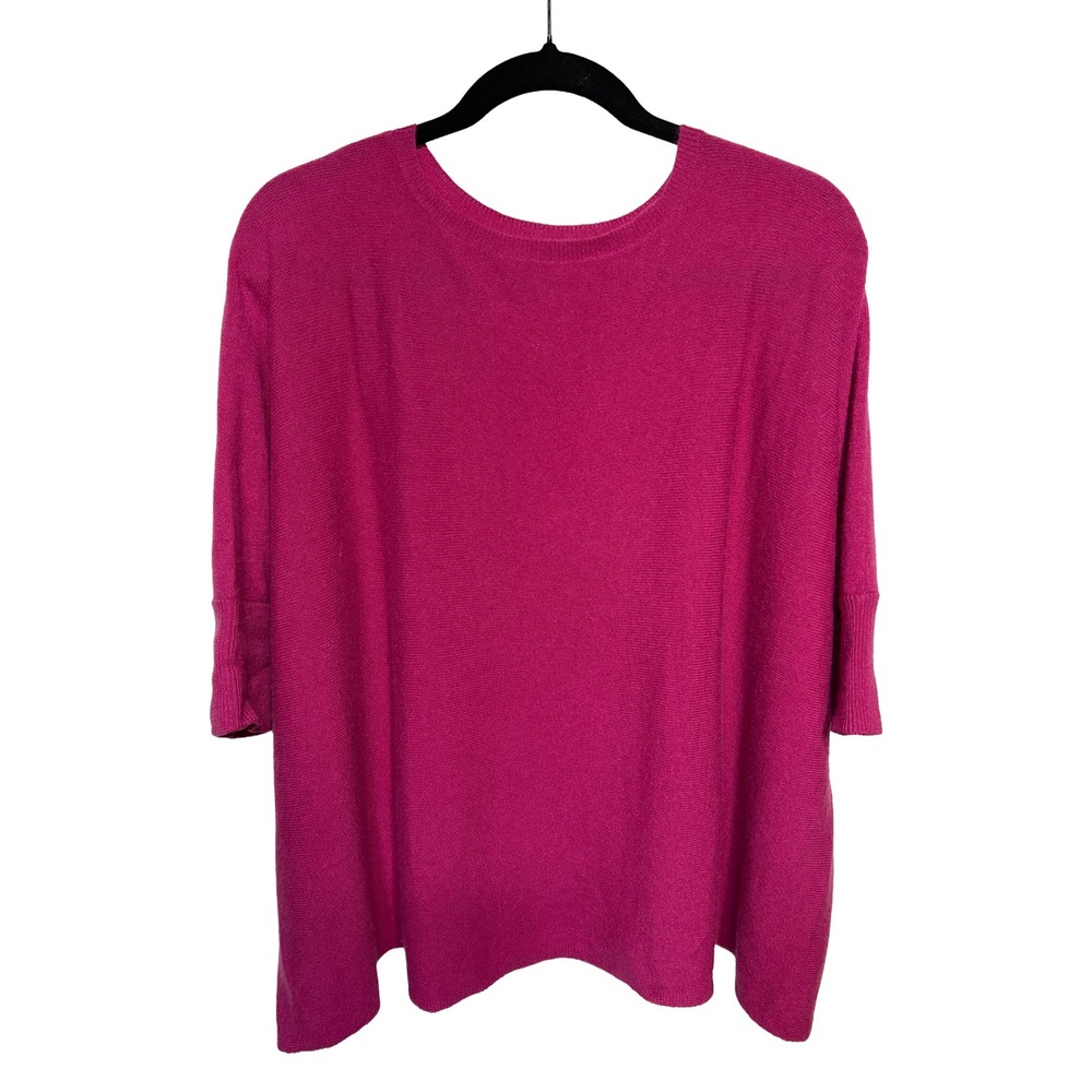 Garnet Hill Cashmere Top 3/4 Sleeve‎ Berry Pink Sweater Knit Soft Cozy S